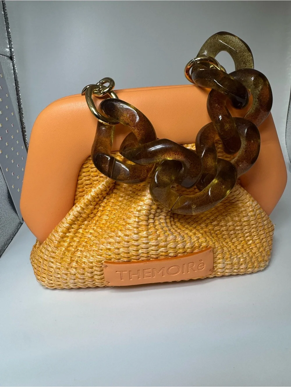 THEMOIRÈ Gea Straw Clutch Bag Orange Collectible luxury - Picture 12 of 12